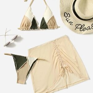 Colorblock Bikini Set with Skirt Cover-Up